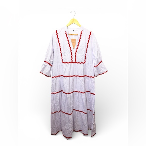 utcoco Summer Beach Boho Striped Flutter 3/4 Sleeve A Line Flowy Long Dress. - Picture 6 of 15